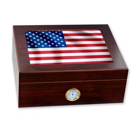 ExpressItBest Premium Desktop Humidor - Glass Top - Flag of Cayman Islands (Caymanian) - Soccer Design - Cedar lined with humidifier & front mounted hygrometer.