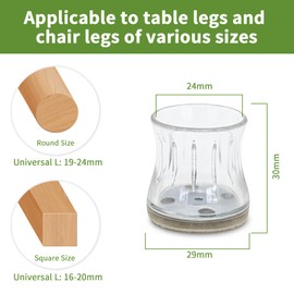 COVERCORNER 32PCS Chair Leg Floor Protectors, Chair Leg Protectors for Hardwood Floors, Furniture Pads for Hardwood Floors, Chair Socks Universal L Clear Fit 0.75"-0.94"