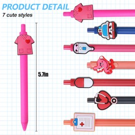 lomdung Pack of 7 Cute Nurse Pens, 0.5 mm Fine Tip, Black Ink, Funny Cartoon Pen, Retractable Ballpoint Pen, for Students, Children, Nurses, Gift