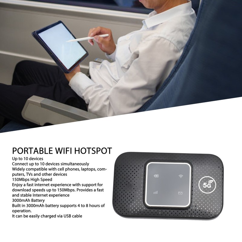 Portable WiFi Hotspot with SIM Card Slot 150Mbps 3000mAh Support