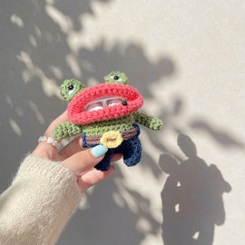 Yatchen Plush Case Compatible with AirPods Pro, Kawaii Cute 3D Cartoon Fur Sausage Mouth Frog Design Funny for Airpods Pro Cover with Keychain Protective Case for Women Girls