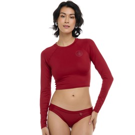 Body Glove Women's Standard Let It Be Long Sleeve Crop Top Rashguard with UPF 50, Cranberry