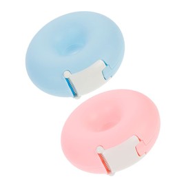 minkissy Cute Tape Dispenser, 2PCS Tape Holder Donut Shape Dispenser Mini Tape Dispenser Eyelash Tape Dispenser Home School for Women Kids Pink Blue