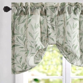 VOGOL Ajustable Curtain Valance, Nature Green Leaf Pattern Soft Touch Fabric, Botanical Type Printed Rod Pocket Window Topper for Bedroom Kitchen Cafe, 52×18, 1 Panel