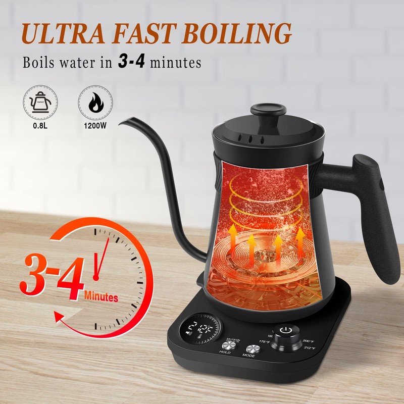 Secura Electric Gooseneck Kettle, 5 Variable Presets for Coffee Tea