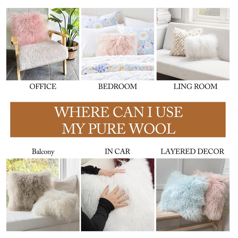 Genuine Sheepskin Throw Pillow with PP Cotton Inside, Luxury Fluffy