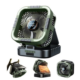 KIMMOO Solar Camping Fan with Light-10000mAh Rechargeable Portable, 6 Speeds, Digital Display, Timer, 120° Oscillation, Cordless Battery Powered Fan for Home Outdoor Tent Travel BBQ Fishing (Green)