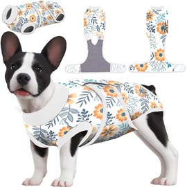 PetWarm Dog Spay Recovery Suit, Onesies for Dogs, Surgery Suit for Dogs Female After Spayed, Dog Cone Alternative After Surgery, Flower Pattern, Orange, XS