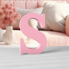 Aruatu 6 Inch Pink Wood Letters Unfinished Wood Letters for Wall Decor Decorative Standing Letters Large Letters for Wall Decoration for Craft Home Party Projects (S)