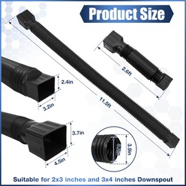 Loyala 2PCS 11.5ft Gutter Downspout Extensions Flexible Drain Downspout Extender Gutter Connector Rainwater Drainage Expandable up to 11.5ft (Black)