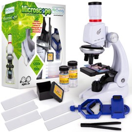 ArtCreativity Microscope for Kids (120X - 400X - 1200X) Educational Science Kit with Microscope, Slides, Tweezers, and Vials - Phone Viewing Mount for Specimen Pictures - Kids Beginner Microscope Kit