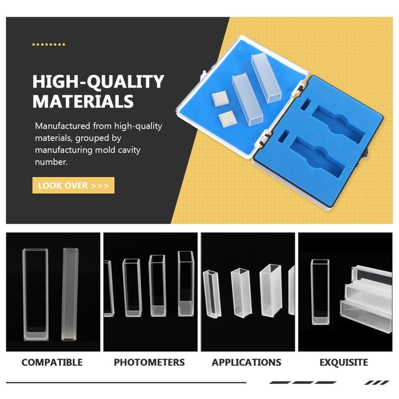 TEHAUX 2pcs Quartz Cuvette with PTFE Lid, Standard 10mm 3.5ml
