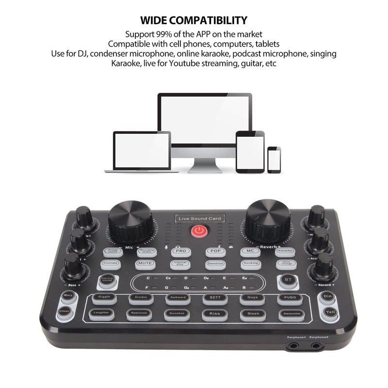 Live Sound Card, Bluetooth Mini Audio Mixer Board with Sound