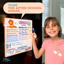 Willa Flare Fridge Chore Chart 1 pc | Magnetic Chore Chart For Kids and Adults | Helps to Reward Responsibility with Family Chores Charts | Includes Wet and Dry Erase Markers (Cute Animals)