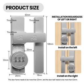 Aresvrgo Door Bolt 180 Degree, Lock for Sliding Door with Password Lock, Both Installation Methods with Screws and Glue, Sliding Door Lock for Sliding Door, Bathroom, Garden, Window, Outdoor