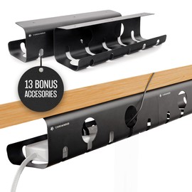 No-Drill Under Desk Cable Management Tray - 2-Pack Wire Management Under Desk Cord Management - Standing Desk Cable Management Under Desk Cord Organizer - Cable Tray Under Desk Power Strip Holder - M