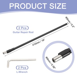MECCANIXITY 2 Pack Guitar Two Way Rod, 410mm Low-Profile Guitar Rod with 4mm L-Wrench, Luthier Tools for Electric Acoustic Bass Guitars Neck Repair Adjustment, Black