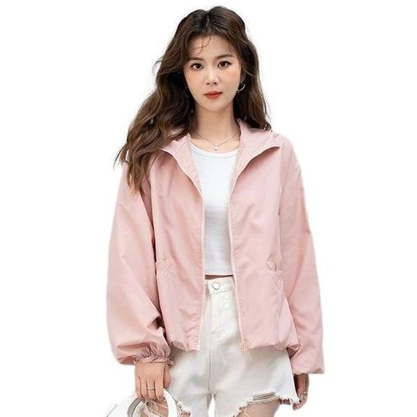 Blue beryl BB074 Women's Zip-up Blouson with Hood, Lightweight, Outerwear,