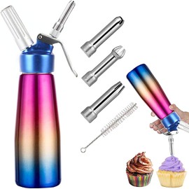 Comforty Professional Whipped Cream-Dispenser - Highly Aluminum Whip Cream Charger, 3 Various Stainless Culinary Decorating Nozzles and 1 Brush 1-Pint / 500 mL Whipper N2O Chargers (Not Included)