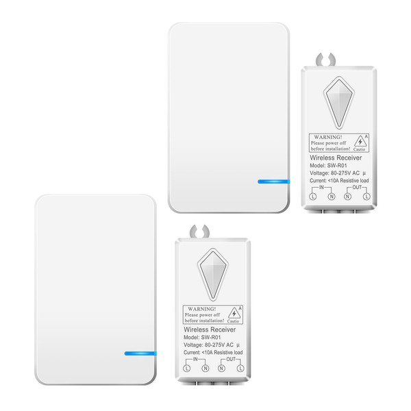 NineLeaf 2Pack Mini Wireless Light Switch and Receiver Kit, Wireless