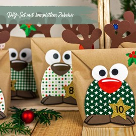 Papierdrachen DIY Adventskalender zum Befüllen - Rentiere mit roten Bäuchen zum selber Basteln - 24 Tüten zum individuellen Gestalten und zum selber Füllen - Weihnachten für Kinder