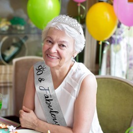 Vovii 90th Birthday Sash and Tiara, Silver Tiara, 90th Birthday Gifts for Women, 90th Birthday Decorations for Women, Happy 90th Birthday Decorations