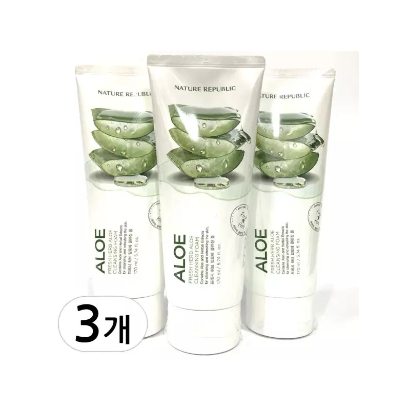Nature Republic 네이처리퍼블릭 프레시 허브 알로에 클렌징폼 170ml 3개 Nature