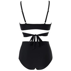 RXRXCOCO Women's Wrap Push Up Bikini Top with Tummy Control High Waist Bikini Set Swimwear, black