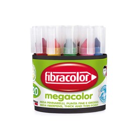 FIBRACOLOR Megacolor Marker 20 Stück, je 2 Stück je 10 Farben, Maxi-konische Spitze, Mega-Tintenfüller, super waschbar