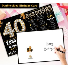 Jumbo 40th Birthday Card for Women Men, Happy 40th Birthday Party Decorations for Her Him, Black Gold 40 Year Old Birthday Card, Double-Sided with Two Stickers