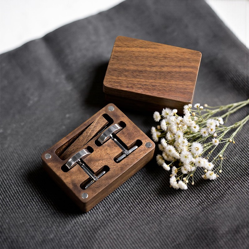 Wislist Walnut Cufflinks and Tie Clip Set with Wood Gift