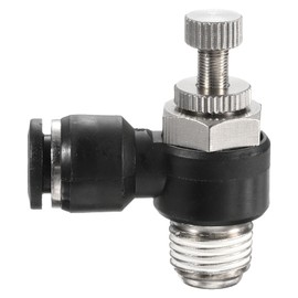 HARFINGTON SL8-NPT1/4 Air Flow Control Valve Push to Connect Fitting 1/4 Inch OD 1/8 Inch NPT 90 Degree Elbow Air Hose Control Valve Fitting Push Lock, Black