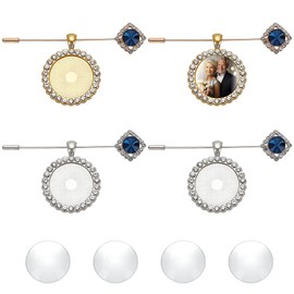 WEBEEDY 4 Pcs Gold Silver Memorial Pins Vintage Brooch Pins Wedding Bouquet Photo Charms Brooch Pin with Picture Pendant Clear Cabochons Decorative Pins for Wedding Memory Gift Bride Groom Anniversary