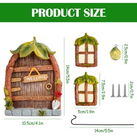 Fairy House Garden Decoration, Fairy Door and Tree Door for Gardens, 4 Pieces Fairy Door Resin Material Gnome Door Outdoor in the Dark, Resin Miniature Fairy Garden Elves Door Sculpture Statues Glow