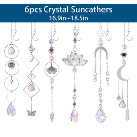 Sun Catcher, Crystal Window, Pack of 6, Lotus Beads Pendant Decoration, Hanging Window Decoration, Crystal Sun Catcher, Crystal Rainbow Sun Catcher, Rainbow Crystal Pendant, Home/Garden Decoration