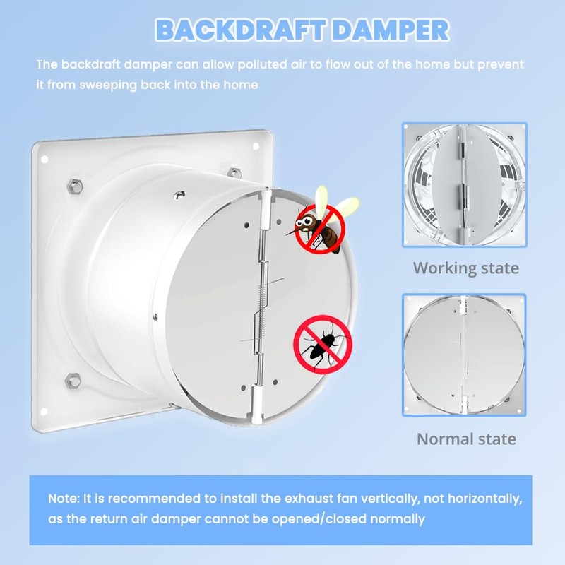 RLOZUI 8 inch Exhaust Fan, 735CFM Wall Mounted Vent Fans,
