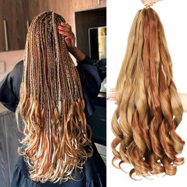 French Curls Braiding Hair, 8 Pack, Pre-Stretched French Curly Braiding Hair, 24 Inch (61 cm) Loose Wave Curly Braids Hair Extensions, 75 g/Pack, French Curly Synthetic Hair Extensions (27/30#)