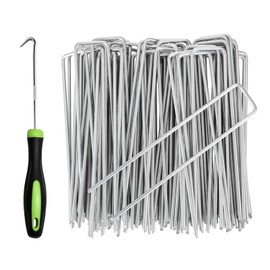 RnCop Galvanized Garden Pegs, 50 Pack 6"/15cm Weed Membrane Pegs, Strong U-Shaped Ground Stakes Steel for Fixing Landscape Fabric