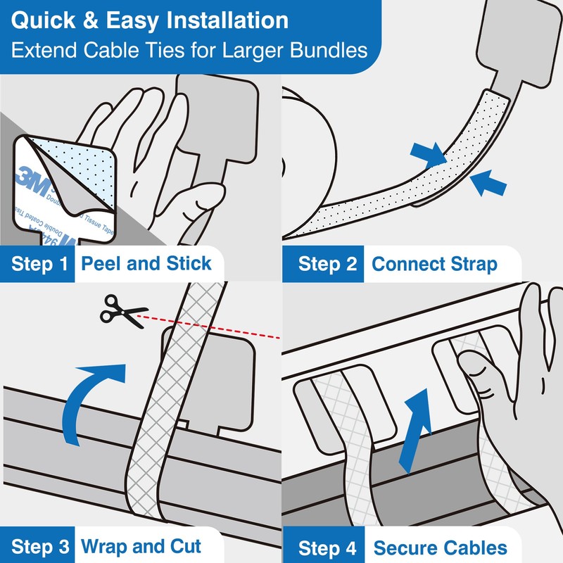 Cable Management Kit with 40 Self-Adhesive Hook and Loop Ties