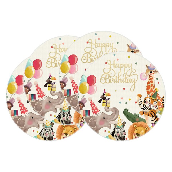 BOTB LIHM Happy Birthday Animal Party Balloons Round Placemats Set