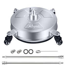 RAYNEL 14'' Pressure Washer Surface Cleaner with 4 Wheels, Stainless Steel Housing, 1/4" Quick Plug, 2 Extended Wands, 2 Replacement Nozzles