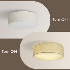 CALOKES 18-Inch Large Flush Mount Ceiling Light Fixture with Fabric Shade, Modern Drum Closed to Ceiling Lighting for Living Dining Room, Bedroom, Kitchen, Foyer - Farmhouse 3-Light Lamp & Chandelier