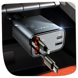 LISEN Retractable 84W Car Charger - Fast USB C Charger for All Devices