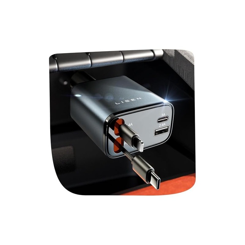 LISEN Retractable 84W Car Charger - Fast USB C Charger