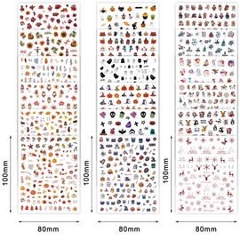 Whaline 18 Sheets Fall Nail Art Stickers Autumn Maple Leaves Pumpkin Nail StickersThanksgiving Christmas Ghost Snowflake Snowman Santa Claus Fall Self-Adhesive Nail Decals for DIY Manicure Party Decor