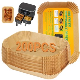 BYKITCHEN Air Fryer Liners for Ninja Dual Air Fryer, Set of 200, Rectangle Disposable Air Fryer Liners Compatible with Ninja DZ201/DZ401/DZ550/DZ090, Instant Vortex and Other DualZone Airfryer