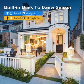 VIANIS Dusk to Dawn Outdoor Post Lights with Pier Mount Base, Modern White Exterior Lamp Post Light Fixture, Anti-Rust Aluminum Light Posts for Outside with Water Ripple Tempered Glass(Hardwired 120V)
