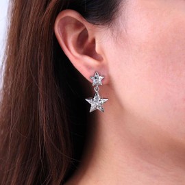 Dervivea Boho Cz Star Drop Earrings Crystal Star Earrings Sliver Star Dangle Earrings Rhinestone Double Star Earrings Lucky Star Stud Earrings Jewelry for Women and Girl