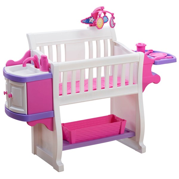 American Plastic Toys Kids’ My Very Own Nursery Baby Doll Playset, Furniture, Crib, Feeding Station, Learn to Nurture and Care, Durable and BPA-Free Plastic, for Children Ages 2+,Pink