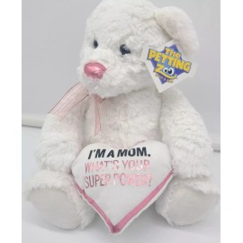 The Petting Zoo Share & Smile White Teddy Bear "I'm a Mom. What's Your Superpowe